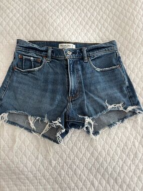 Abercrombie & Fitch Frayed Hem Dark Blue Denim Shorts